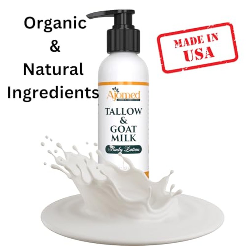 Tallow & Goat Milk Body Lotion for Sensitive Skin, Organic moisturizing Lotion - Soothes Dry skin, Goat Milk face and body Moisturizer - Handmade Tallow for skin cream (8 OZ, UNSCENTED)