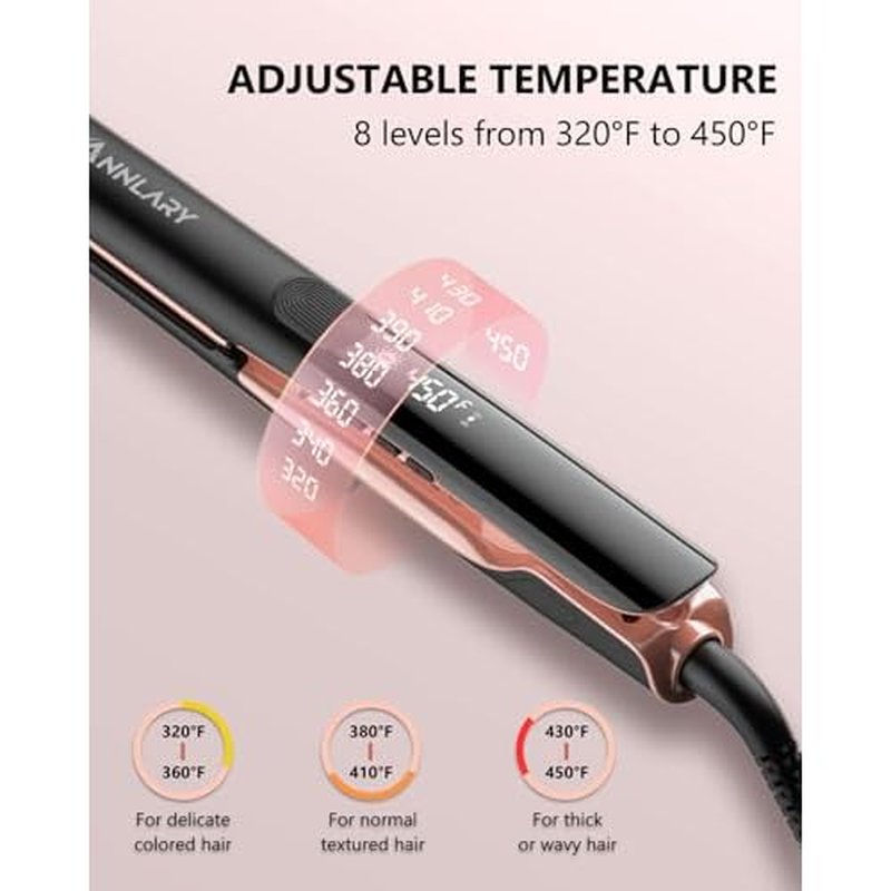 Hair Straightener 1 Inch Flat Iron and Curler 2 in 1 Titanium Ceramic Ionic Dual Voltage Straightener with Heat-Resistant Silicone, for Less Frizz, Shinier & Smoother