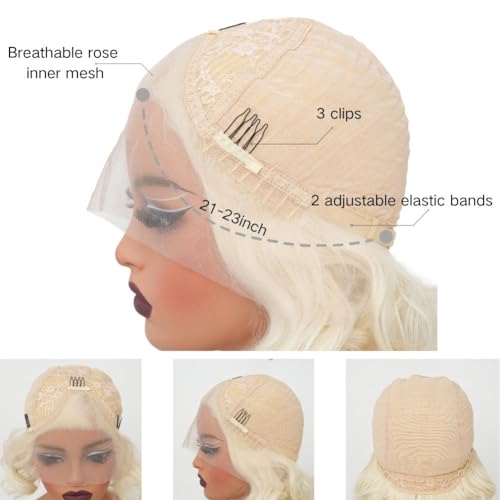 Blonde Short Curly Lace Front Wig for Women Platinum Synthetic Hair Natural Hairline Wigs for Cosplay Daily Party Use