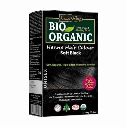Indus Valley Organic Henna Hair Colour Kit for Women- Chemical-Free, 100% Grey Coverage, Natural Soft Black Henna Powder - Vegan, Herbal Hair Dye, Infused with Plant Based Ingredients
