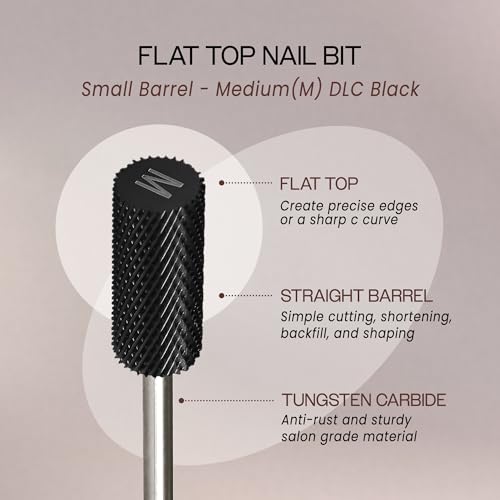 USA PANA Professional 3/32" Shank Size - Flat Top Small Barrel Carbide Bit - 5X Coarse Grit to Extra Fine Grit - Gold, Silver, DLC Black - Nail Drill Bit for Dremel Machine (Medium, DLC Black)