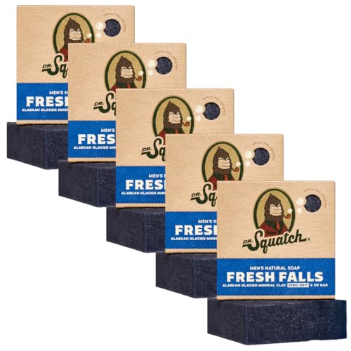 Dr. Squatch Natural Bar Soap for Men - Cold Process Soap with No Harsh Chemicals - Fresh Falls (5 oz, 5-Pack)