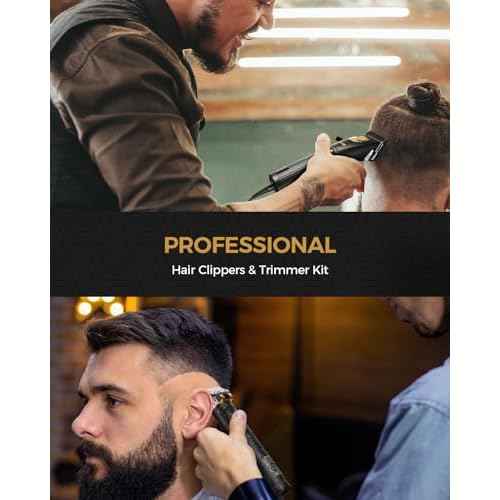 GLAKER Hair Clippers for Men,Professional Mens Hair Clippers Cordless Clippers for Hair Cutting,Precision Trimmer Kit Zero Gap Trimmer with LED Display 15 Guide Combs (Black+Gold)