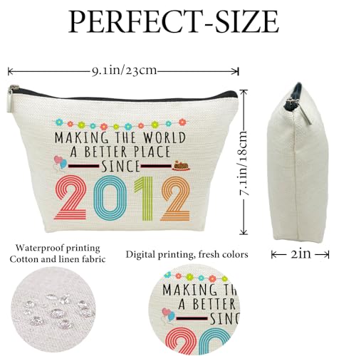 13rd Birthday Gifts for Girls, Funny 13 Year Old Gift Makeup Bag, 2012 13rd Birthday Cosmetic Bags for Her, Teens, Sister, Daughter, Niece, Granddaughter, Making The World a Better Place Since 2012