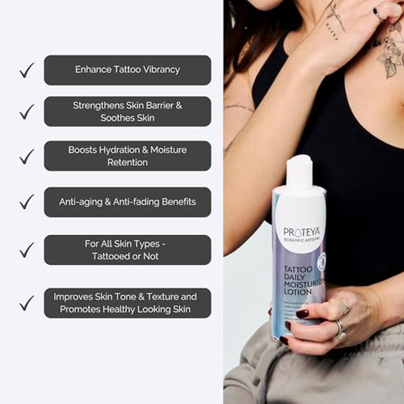 Tattoo Daily Moisturizing Lotion | Hydrating Daily Tattoo Care w/Niacinamide and Hyaluronic Acid to Enhance and Preserve Your Tattoos, 12 oz (3 Pack)