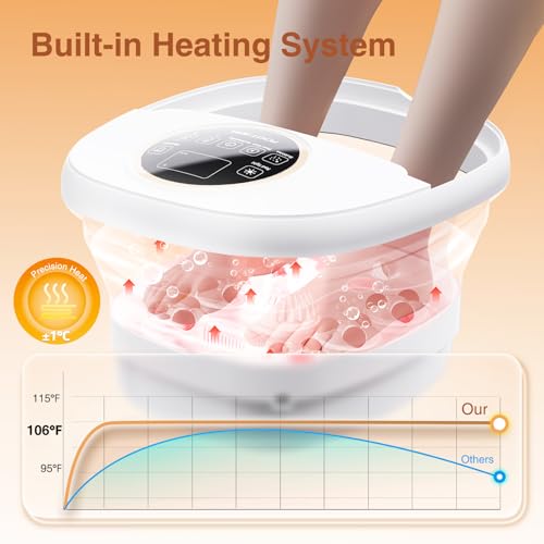 Electric Pedicure Foot Spa with Bubble and Heat,Collapsible Foot Soaking Tub with Remote Control,Pedicure Tools for Feet and Automatic Foot Massager,Foot Bath Soak Tub