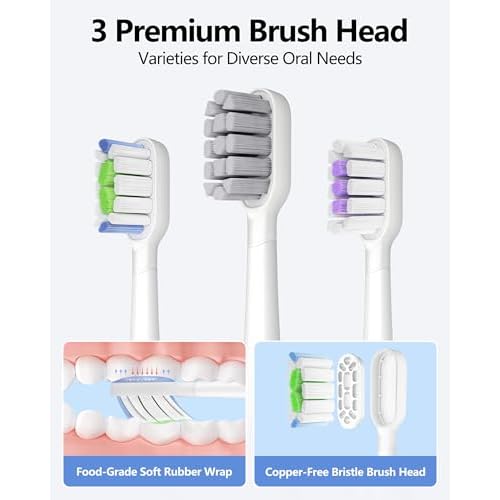 Sonic Electric Toothbrush for Adults, 60¡Æ Oscillation & Vibration Smart Toothbrush with Customizable App, 3 Brush Heads, Wireless Rechargeable Travel Wave Electric Toothbrush, IPX7 Waterproof