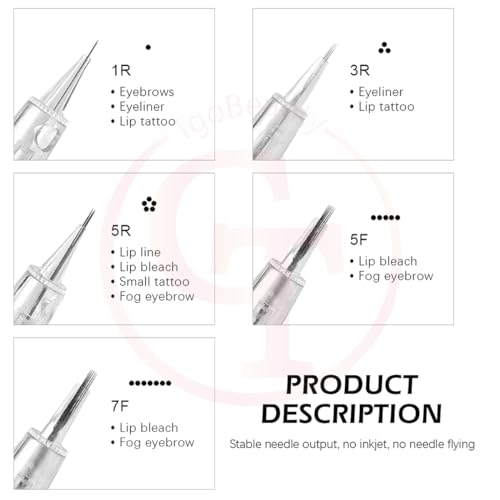 50pcs/Pack Permanent Makeup Needles Cartridge for Eyebrow Eyliner Tattoo Machine 1P 3P 5P 5F 7F for Ombre Powder Eyebrow Shading Microblading Makeup (50pcs 5F)