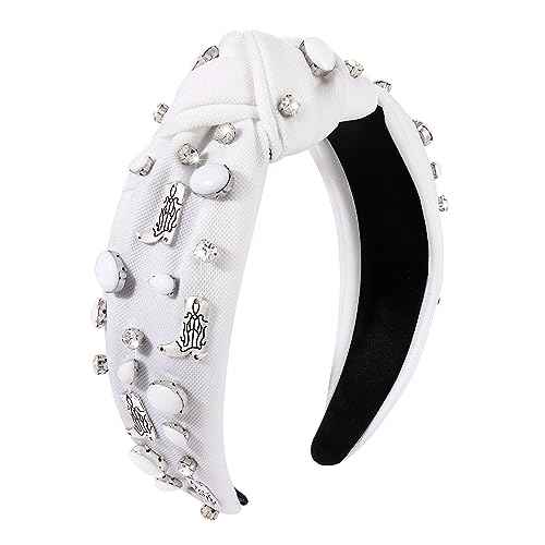 Crystal Knotted Headbands for Women Let's Go Girls Turquoise Cowgirl Boot Headband Rhinestone Embellished Top Knot Hairband Western Country Cowboy Shoe Wide Turban Hair Hoop (D White Cowgirl Boot)