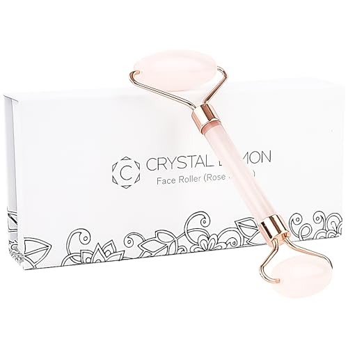 Natural Jade Roller for Face - Aging Wrinkles, Puffiness Facial Skin Massager Treatment Therapy - Premium Jade Stone, by Crystal Lemon (Rose Quartz)
