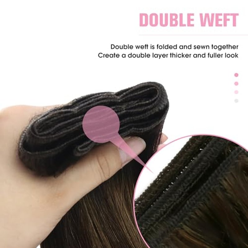 YoungSee 125g Weft Hair Extensions Brown Balayage Sew in Hair Extensions Balayage Medium Brown Mix Dark Sew in Hair Extension Real Human Hair for Women 22 Inch