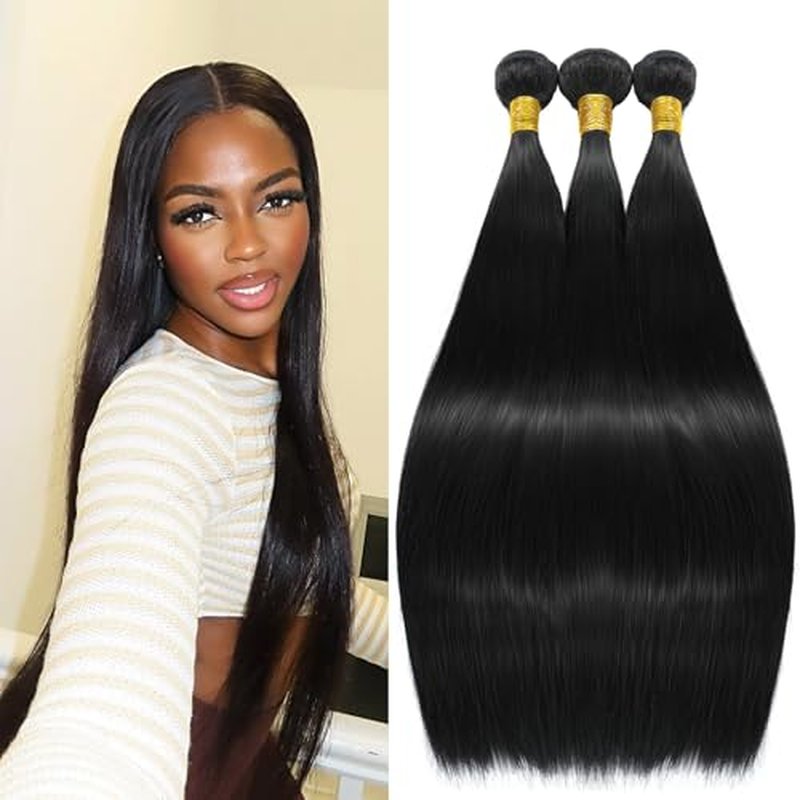 Straight Human Hair Bundles 12A Brazilian Human Hair 3 Bundles 100% Unprocessed Virgin Human Hair Extensions Natural Black Color 20 22 24Inch