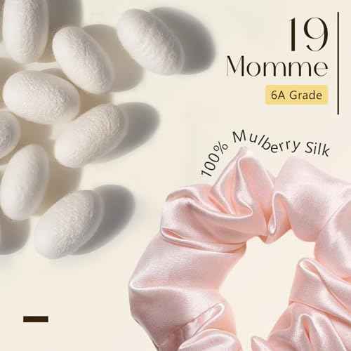 ZIMASILK 100% Mulberry Silk Hair Scrunchies, Best For Women And Girls¡¯Hair, Elastic Hair Bands For Ponytail Holder Gentle And No Hurt (5 Pack, Light Blue, Pink, White, Taupe, Peacock Blue)