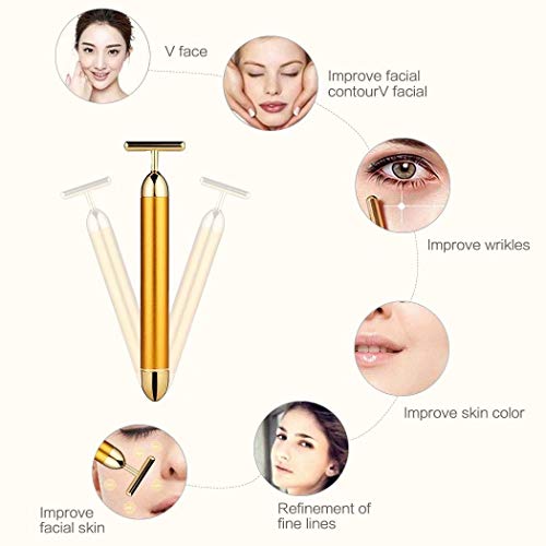 Beauty Bar 24k Gold Skin Care Face Massager Roller, 2 in 1 Electric 3D Roller and T Shape Energy Beauty Bar for Face Lift and Skin Tightening