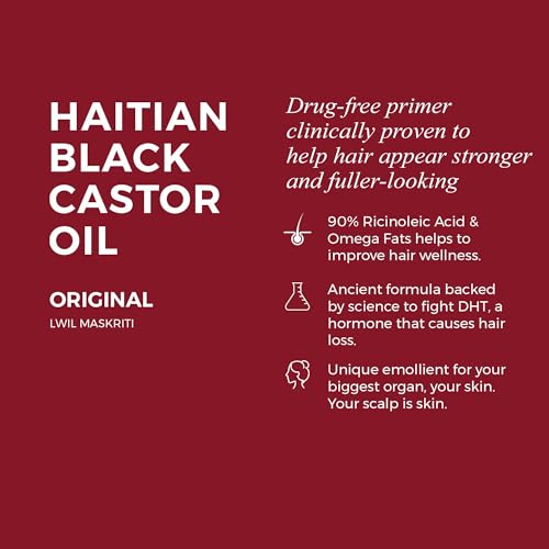 Kreyol Essence - Haitian Black Castor Oil for Skin and Hair, Glass Bottle | Cold Pressed | Hexane Free | Fuller-Looking Hair