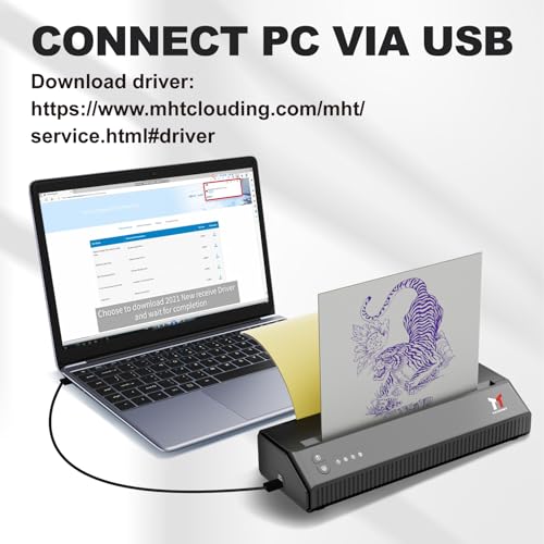 Tattoo Stencil Printer Bluetooth Thermal Wireless Portable Tattoo Stencil Transfer Machine Copier with 10pcs Transfer Paper P8008 Compatible with Android, iOS & Windows