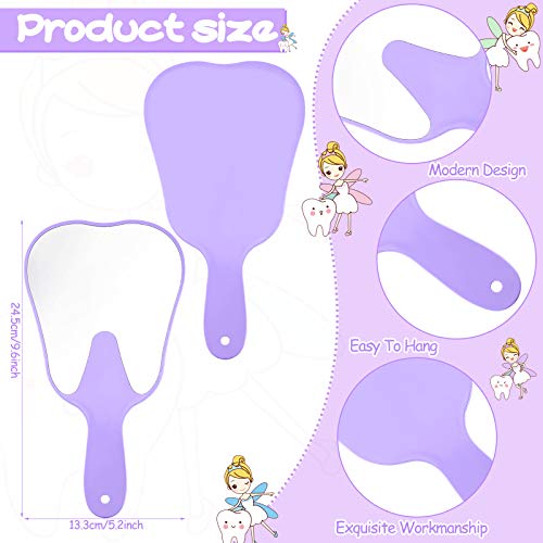 Jetec 2 Pieces Tooth Shaped Handheld Mirror Cute Makeup Mirror Hand Held Plastic Dental Mirrors with Handle Cosmetic Hand Mirror Back to School for Women Men Gifts(White, Purple)