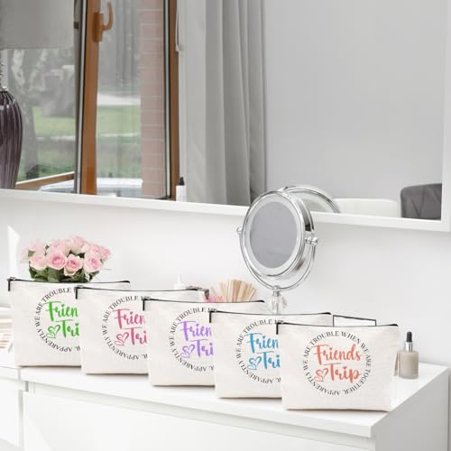 5 Pcs Girls Trip Gifts Girls Weekend 2025 Makeup Bag Friends Trip Gifts Favors Summer Gifts Cosmetic Bag Toiletry Bag Zipper Pouch Weekender Bags for Women Girl Friendship Bachelorette Party Birthday