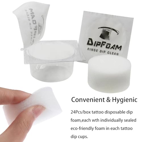 Dip Foam,Professional 24Pcs Tattoo Dip Foam Rinse Cup Disposable Dip Clean Foam Cup Caps Cartridge Dip Foam Cleaning Supplies for Tattoo Needle (Black)