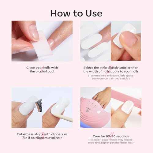 Modelones Semi Cured Gel Nail Strips, 34 Pcs Pink Gel Nail Stickers Sheer Gel Polish Strips, Ultra-Glossy, Long Lasting,Gel Nail Wraps U V for Home Nails DIY