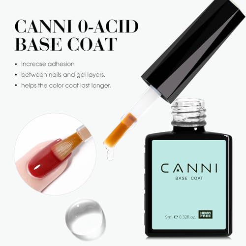 CANNI 2 Pcs No Wipe Gel Top Coat and Base Coat Set- High Gloss Shiny Long Lasting Base Top Coat Gel Nail Polish, Soak Off Nail Art Home and Professional Manicure