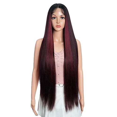 Joedir 36¡± Super Long Straight Wig Light Yaki Synthetic Wigs Lace Front Wigs for Women NTHL1B/99J/118