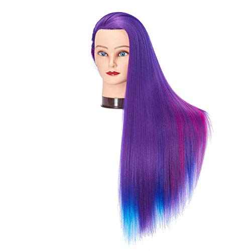Traininghead 26"-28" Mannequin Head Hair Styling Training Practice Head Manikin Cosmetology Doll Head Synthetic Fiber Hair Hairdressing Training Model with Free Clamp Stand (1813W0320)