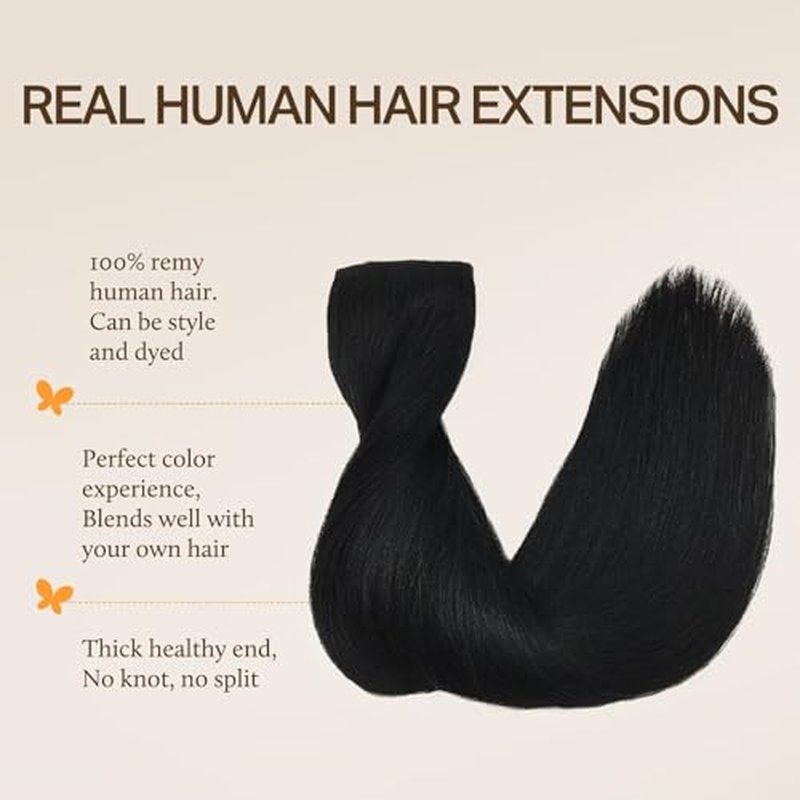 DOORES Hair Extensions Real Human Hair, Jet Black 120g 22 Inch, Wire Hair Extensions Adjustable Size Straight Long Hair Extensions Remy Hair Invisible Hairpieces for Women