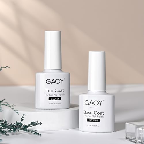 GAOY Gel Top Coat and Base Coat Set, 2 Pcs 7.3ml Glassy Top Coat and No Wipe Foundation Combination for UV Light Cure Gel Nail Polish