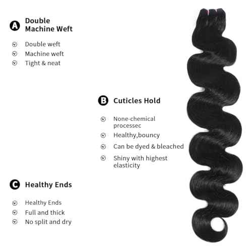 15A Raw Human Hair Bundles Body Wave Human Hair,Triple Lifespan Indian Virgin Hair,No Tangle Shedding,Multiple Washes Keep Texture Silky Soft (1 Bundle Natural Color, 18 Inch)