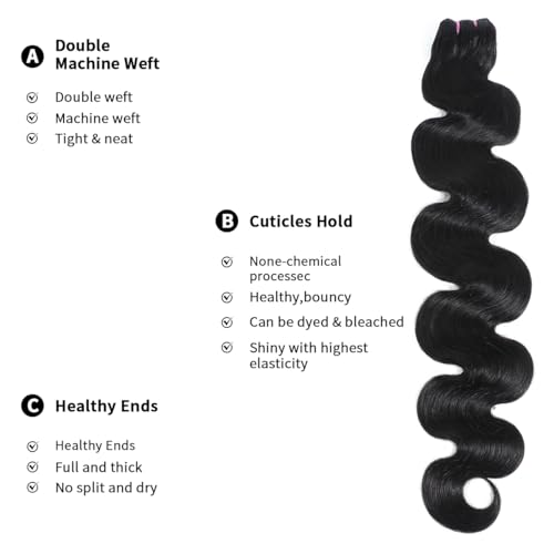 15A Raw Human Hair Bundles Body Wave Human Hair,Triple Lifespan Indian Virgin Hair,No Tangle Shedding,Multiple Washes Keep Texture Silky Soft (1 Bundle Natural Color, 20 Inch)