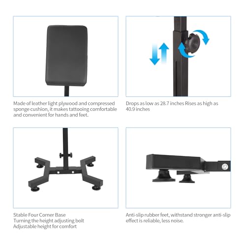 Tattoo Armrest Stand, Tattoo Arm Rest Stand Adjustable, Tiltable Thickened Black Leather Cushion, Stable Four Corner Base, Portable Tattoo Armrest for Studio Salon Tattoo