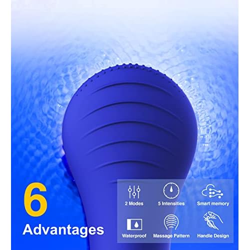 N?graCoola CLIE Facial Cleansing Brush, Waterproof and Rechargeable Face Scrub Brush for Men & Women, Cleansing, Exfoliating and Massaging, Electric Face Scrubber - Blue