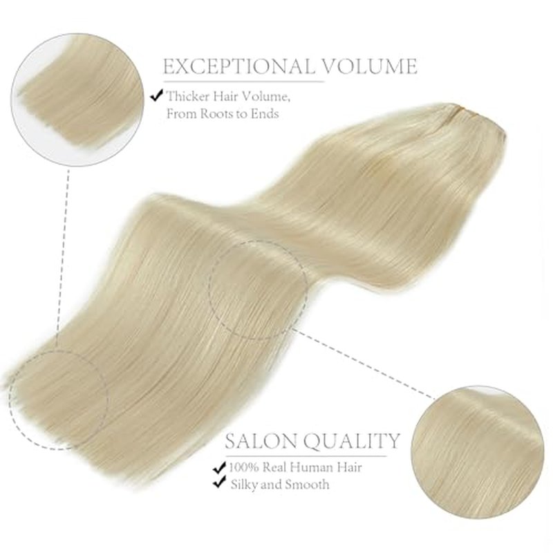 FoxFace Clip in Hair Extensions Real Human Hair, Thick Extensions from Root to Tip, Natural Hair Clip Ins, Platinum Blonde, 24 Inch 120g 7Pcs