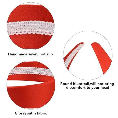AHONEY Red Headband for Women Girls Satin Silk Headband Non Slip 1.57" Wide Plain Head Band Solid Hair Band DIY Halloween Costume Holiday Christmas Hair Accessories Gifts