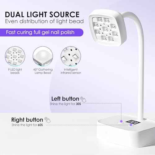 LED Mini UV Nail Lamp Auto Sensor Gel Nail Dryer 27W Rechargeable 360 Adjustable with 2 Timers