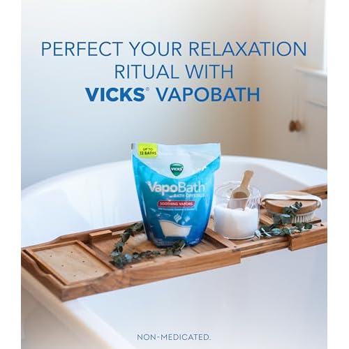 Vicks VapoBath, Bath Salts, Bath Bomb, Non-Medicated Bath Crystals, Comforting Vicks Vapors, Vapor Bath, Aromatherapy with Eucalyptus and Menthol Scent, Contains Essential Oils, 36 OZ