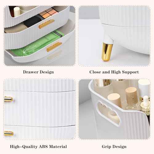 Makeup Organizer with Drawers,Skincare Plastic Storage for Vanity,Large Cosmetic Display case for Dresser with Handle,Large Capacity Bathroom Countertop