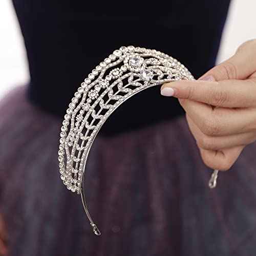 JWICOS Crystal Rhinestone Queen Bride Tiara Crown for Women Brides Headdress Vintage Bridal Birthday Prom Wedding Tiaras and Crowns Hair Jewelry Accessories Silver