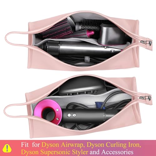 Pu Leather Travel Case Compatible with Dyson Airwrap Styler, Portable Waterproof Organizer Bag for Shark FlexStyle Attachments Storage, Pink