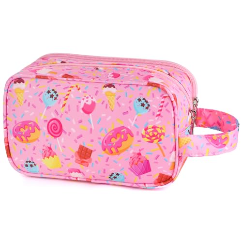 Kids Toiletry Bag for Girls, Travel Toiletry Bag for Little Young Girls Cosmetic Bag Makeup Bag Waterproof Hanging Wash Bag Toddler Toiletries, Candy Pink