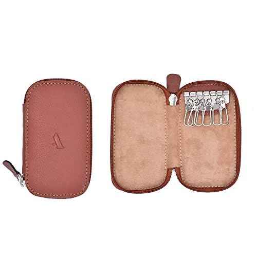 Full Grain Genuine Leather Keychain Holder Pouch with 6 Key Holders Hook