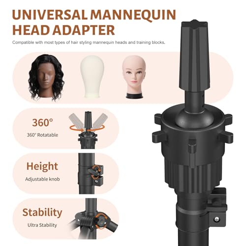 Wig Stand Tripod, 50 Inch Adjustable Mannequin Head Stand, Wig Head Stand for Cosmetology, Hairdressing Training - Includes T-Pins, Comb, Hair Clips & Carrying Bag (Head Not Included)