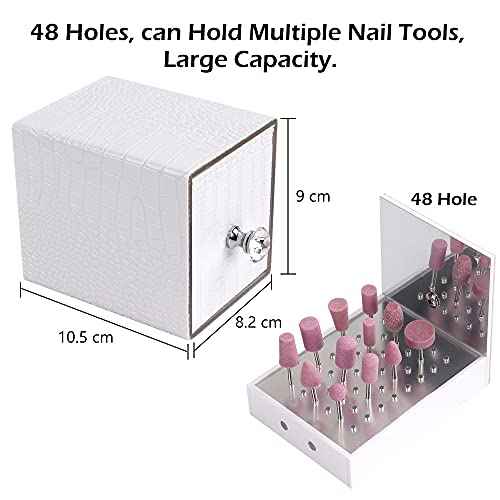 Yokilly Nail Drill Bit Holder,Blue UV Light Box for Grinding Heads Dustproof Stand Displayer Acrylic 48 Holes Nail Salon Organizers Manicure Tools with USB Charging(Not Inlcude Drill Bits)