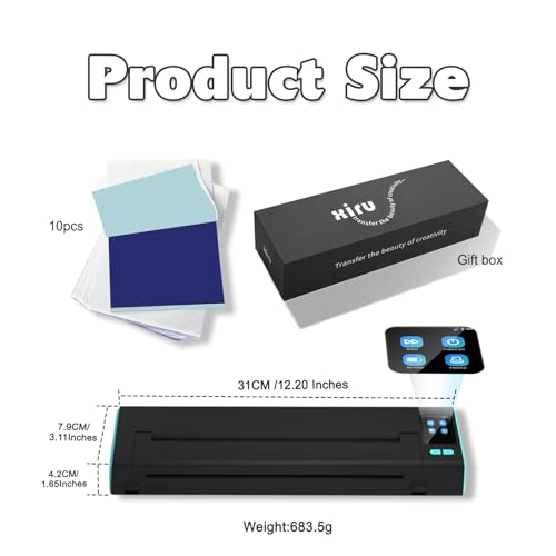 XR3 Tattoo Stencil Printer, Tattoo Printer with LED Display & 10 Pcs Transfer Paper, Portable Thermal Tattoo Printer, Bluetooth Transfer Machine, Stencil Printer Compatible with Phones Pad, Blue
