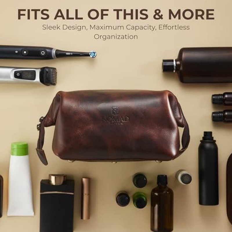 Premium Leather Travel Toiletry Bag for Men and Women, King-Size Dopp Kit with Waterproof Lining, Mens Toiletry Travel Bag, Men's Toiletry Bag, Mens Travel Bag Toiletry Kit, Leather Toiletry Bag Men