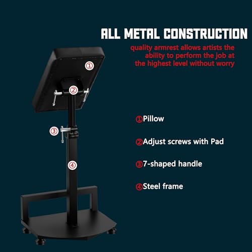 POARMEEY Adjustable Tattoo Arm Rest, Black Metal Stand with Padded Cushion, Height Adjustable Support