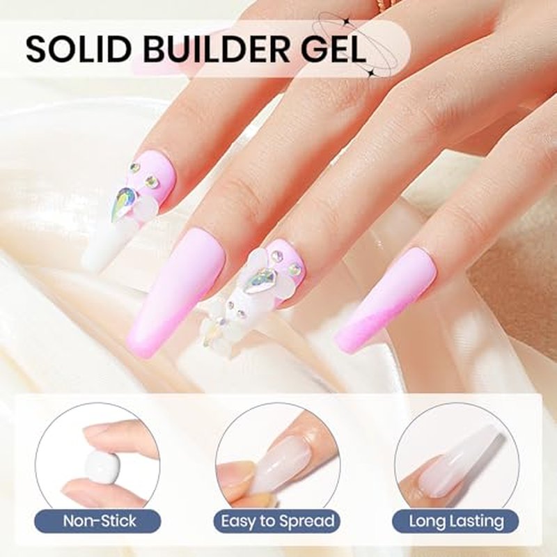 Solid Sculpture Builder Gel, 3D Nail Gel White Non-Stick Hand Nail Extension Gel for Carving Patterns Decoration Nail Art Emboss Hard Gel for Nails Mnicure DIY at Home 14g(0.49 oz)