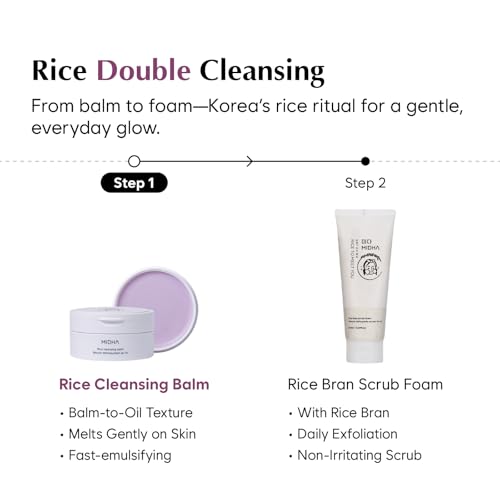 MIDHA RICE CLEANSING BALM, 3.38fl.oz/100ml, Deep cleansing, Moisturising, Gentle makeup remover, Balm to oil formula, daily facial wash, Non-irritating cleanser, Blackhead cleansing, Hydrating, Vegan