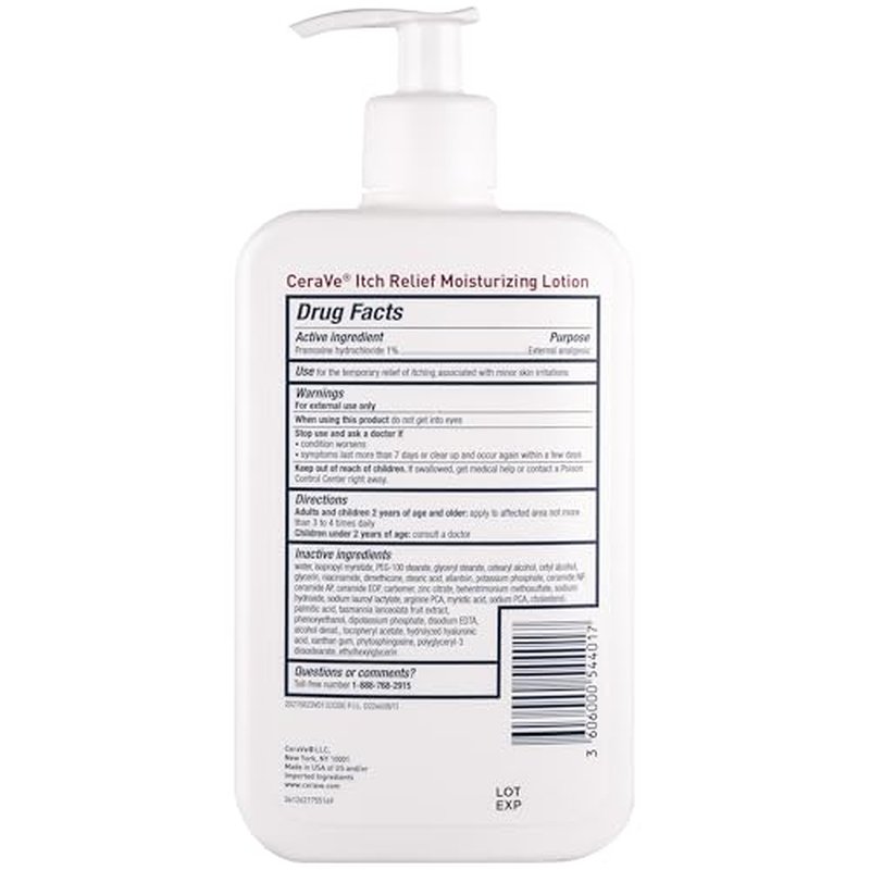 CeraVe Anti Itch Moisturizing Lotion with Pramoxine Hydrochloride, Relieves Itch with Minor Skin Irritations, Sunburn Relief, Bug Bites, 16 Ounces
